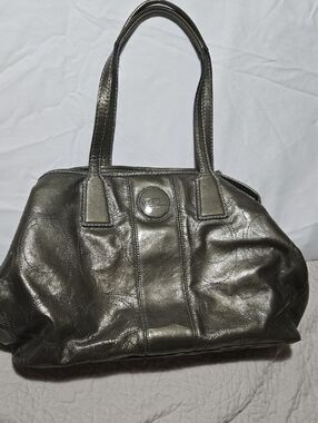Coach Silver /Gray Kiss Lock Satchel Handbag